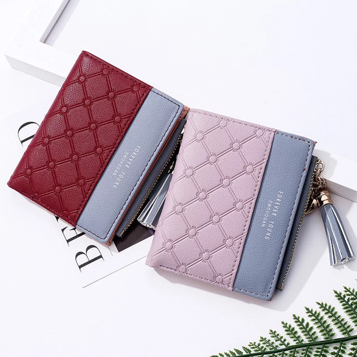 Styleelin Women Short Cute 3 Colors Splice Simple Short Wallet Coin Zipper Short Purse