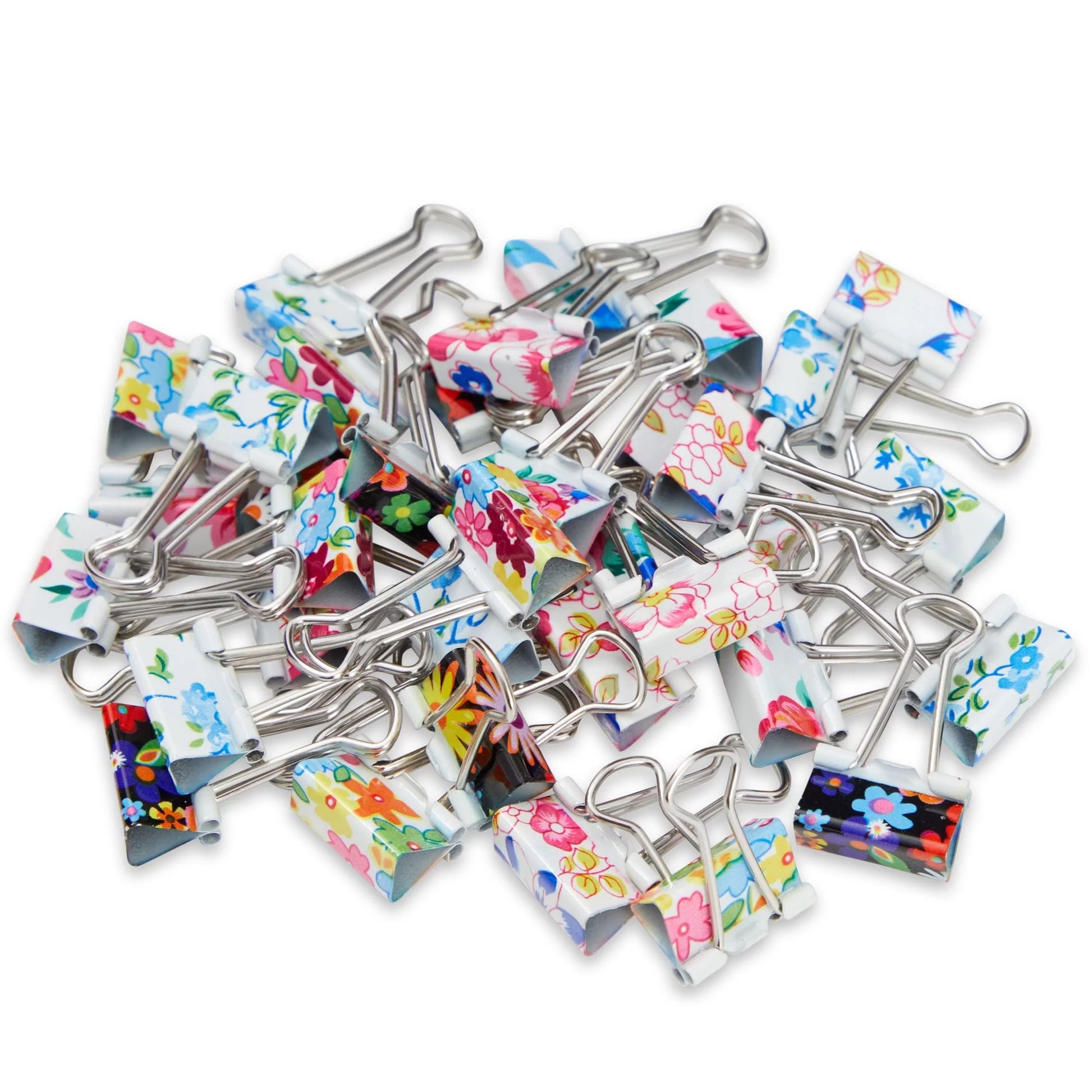 40-Pack Cute Binder Clips for Paper, Notebooks, Planners, File Folders, Office Supplies, Document Organization for School and Work, 6 Assorted Flower Designs (1.5X0.75 In)