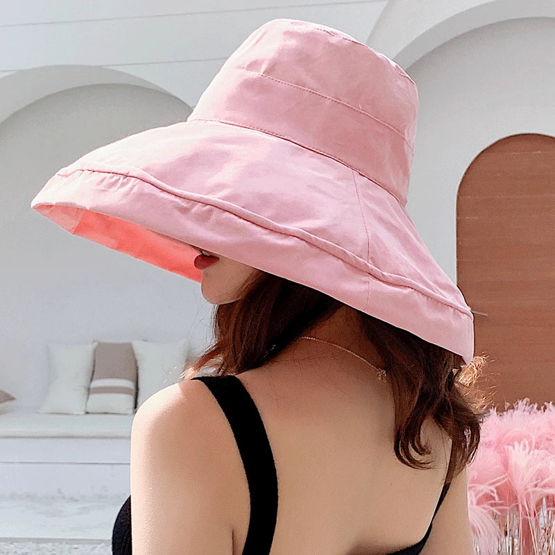 2024 Women'S Hat Bucket Hat Panamanian Women Four Seasons Fisherman Hat Big Brim Hat Double-Sided Fisherman Hat Sun Visor Cap