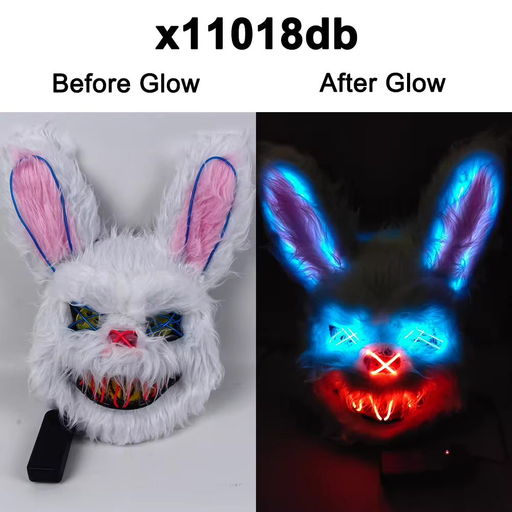 Hot Carnival EL Wire Bunny Mask Masquerade LED Rabbit Mask Glowing Halloween Party Mask for Birthday Wedding Party Cosplay Props