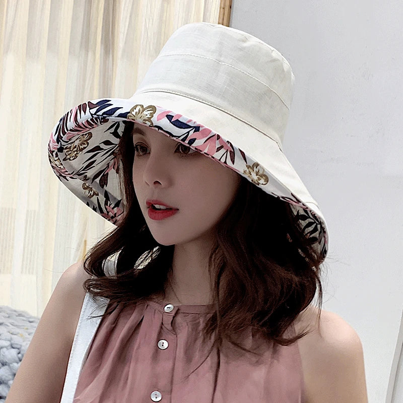 2024 Women'S Hat Bucket Hat Panamanian Women Four Seasons Fisherman Hat Big Brim Hat Double-Sided Fisherman Hat Sun Visor Cap