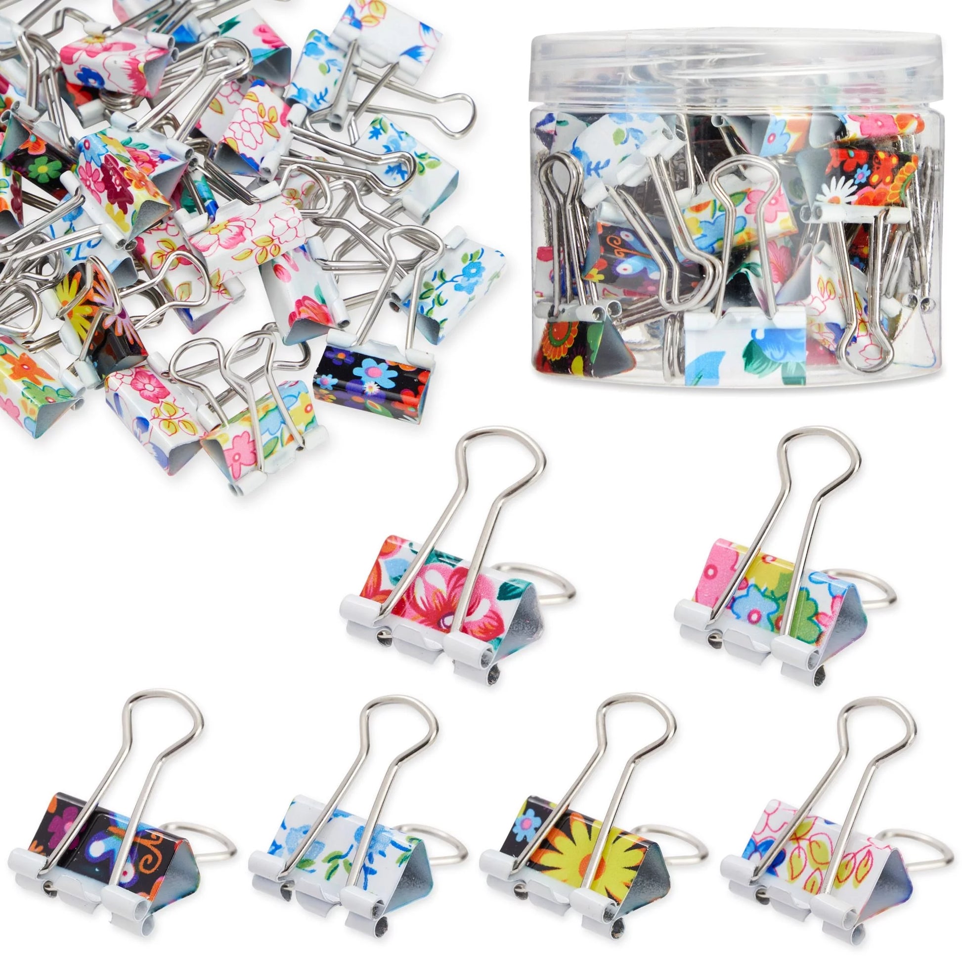 40-Pack Cute Binder Clips for Paper, Notebooks, Planners, File Folders, Office Supplies, Document Organization for School and Work, 6 Assorted Flower Designs (1.5X0.75 In)