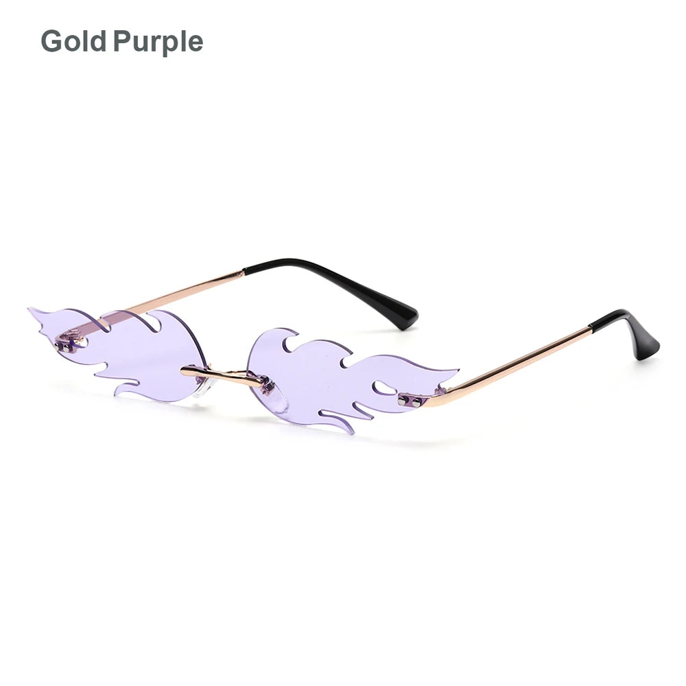 Fashion Fire Flame Sunglasses Women Men Rimless Wave Sun Glasses UV 400 Eyewear Luxury Trending Narrow Sunglasses Streetwear