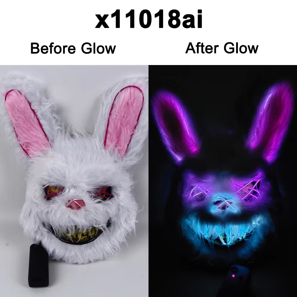 Hot Carnival EL Wire Bunny Mask Masquerade LED Rabbit Mask Glowing Halloween Party Mask for Birthday Wedding Party Cosplay Props