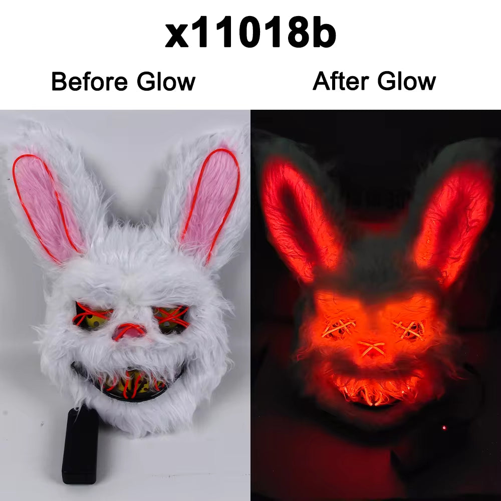 Hot Carnival EL Wire Bunny Mask Masquerade LED Rabbit Mask Glowing Halloween Party Mask for Birthday Wedding Party Cosplay Props