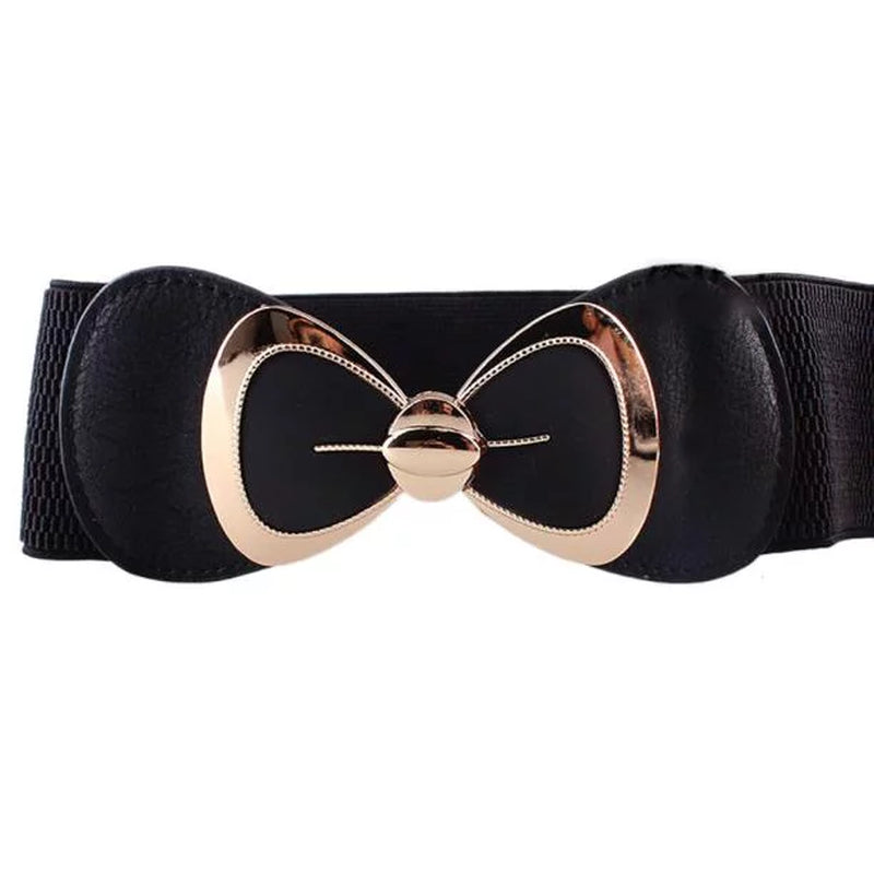 Women Fashion Bowknot Buckle Waistband Wide Elastic Stretch Waist Belt Wide Wrapped Belt Soft Tie Belt