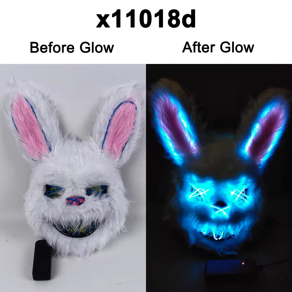 Hot Carnival EL Wire Bunny Mask Masquerade LED Rabbit Mask Glowing Halloween Party Mask for Birthday Wedding Party Cosplay Props