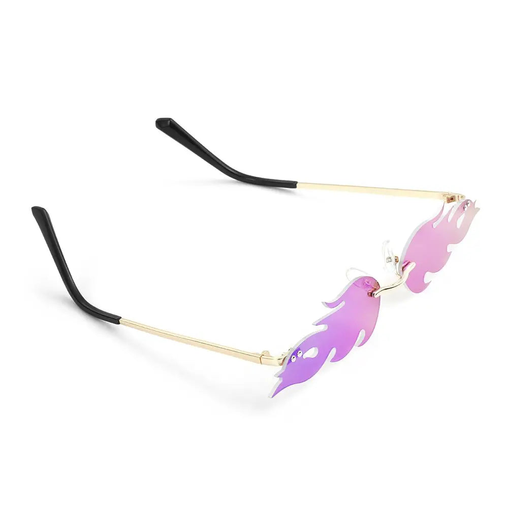 Fashion Fire Flame Sunglasses Women Men Rimless Wave Sun Glasses UV 400 Eyewear Luxury Trending Narrow Sunglasses Streetwear