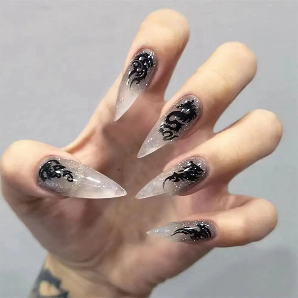 24Pcs Fake Nails Halloween Long Style Full Cover False Nails DIY Glue Press on Nails Nail Supplies for Ballerina False Nail Tip