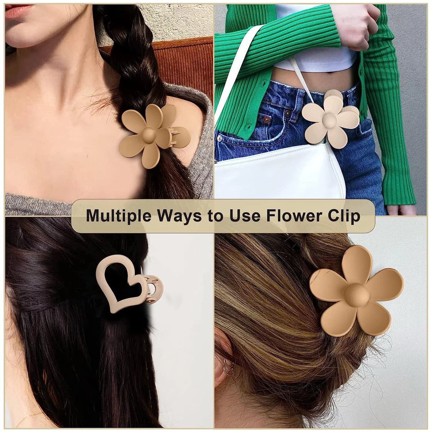 Flower Cute Hair Claw Clips - 4Pcs Flower Hair Clip Nonslip Strong Hold Hair 3 Inch Matte Small Flowers Claw Clips for Women and Girls