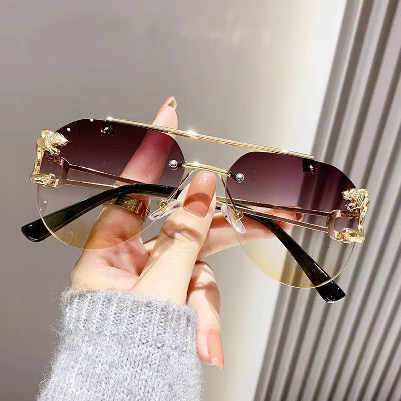 Rimless Designer Sunglasses Women Trendy Luxe Fashion Sunglasses Men Vintage Glasses Lentes De Sol Mujer Lunette Soleil Femme