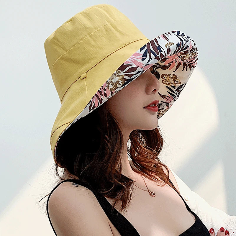 2024 Women'S Hat Bucket Hat Panamanian Women Four Seasons Fisherman Hat Big Brim Hat Double-Sided Fisherman Hat Sun Visor Cap