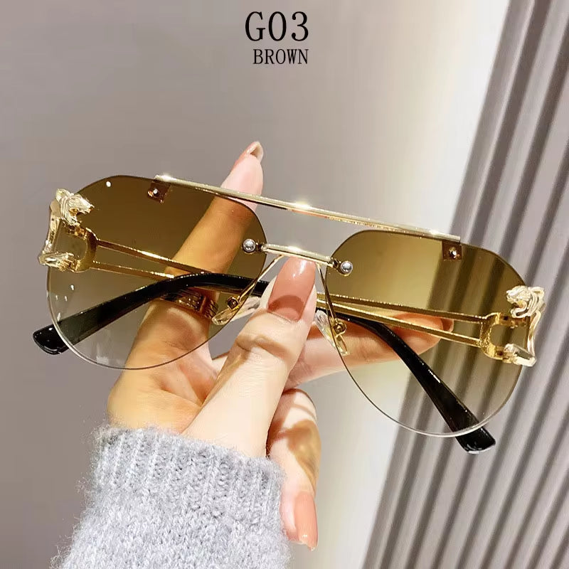 Rimless Designer Sunglasses Women Trendy Luxe Fashion Sunglasses Men Vintage Glasses Lentes De Sol Mujer Lunette Soleil Femme