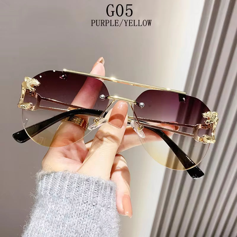 Rimless Designer Sunglasses Women Trendy Luxe Fashion Sunglasses Men Vintage Glasses Lentes De Sol Mujer Lunette Soleil Femme