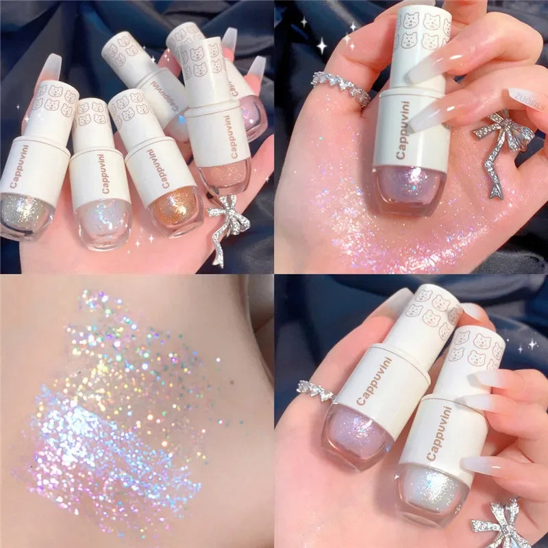 6 Colors Liquid Eyeshadow Highlight Sequins Glitter Eye Shadow Pearlescent Lying Silkworm Waterproof Lasting Shiny Eye Cosmetic