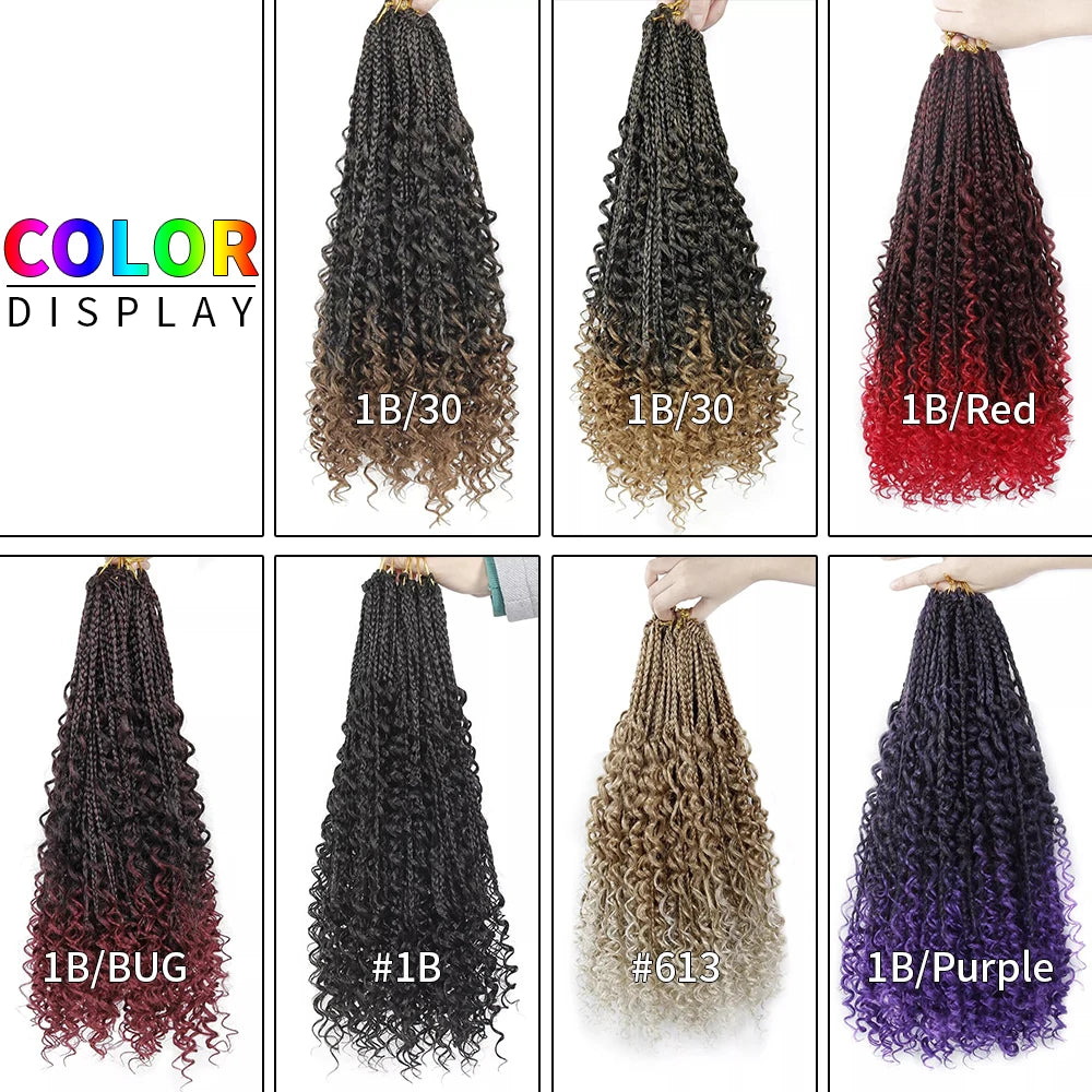 Goddess Box Braids Crochet Hair with Curly End Bohemian Box Braiding Hair Extensions 14 22 Inches Ombre Braiding Hair